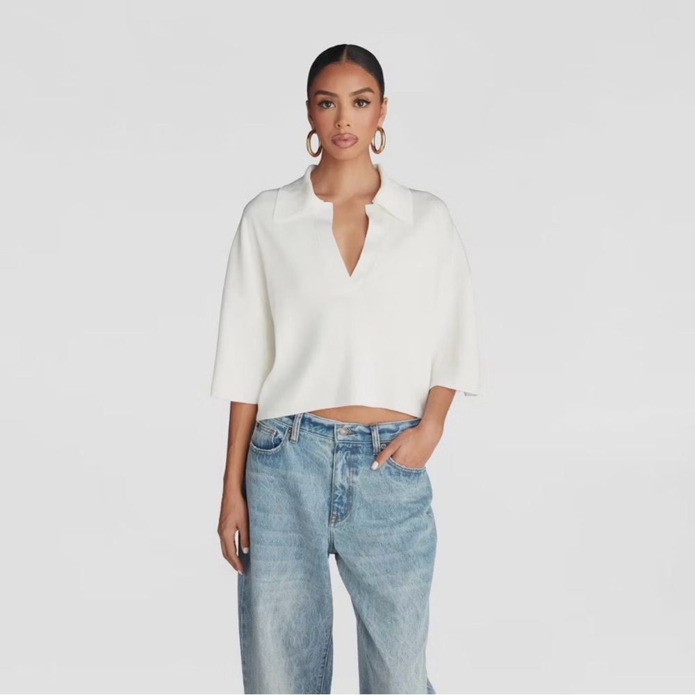 KBB by KAHLANA Women's Short Sleeve Boxy 'The Cropped Polo Sweater'